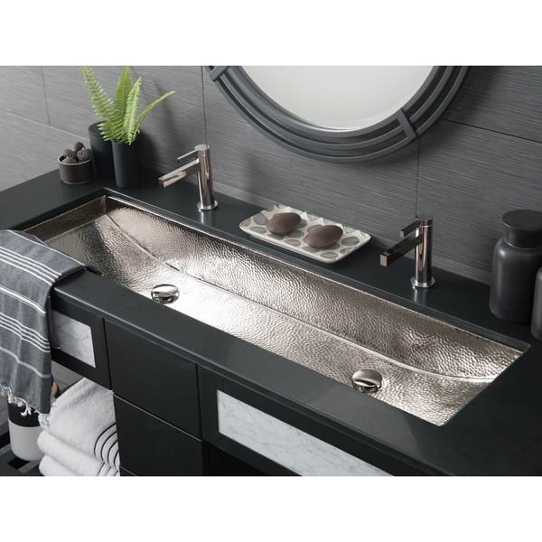 slide 4 of 3, Trough Polished Nickel 48-inch Undermount/ Drop-in Bathroom Sink Polished Nickel