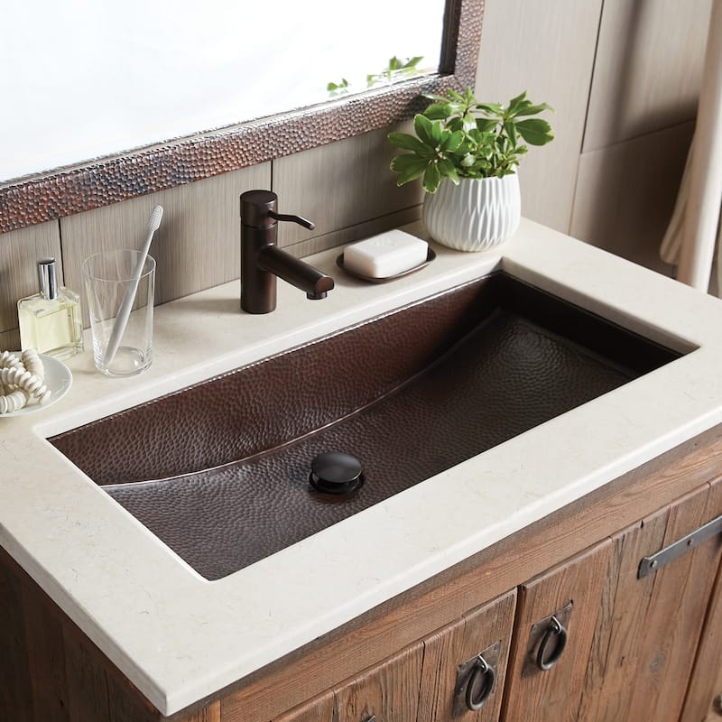 Trough Antique Copper 30-inch Undermount/ Drop-in Rectangular Bathroom Sink - Antique Copper