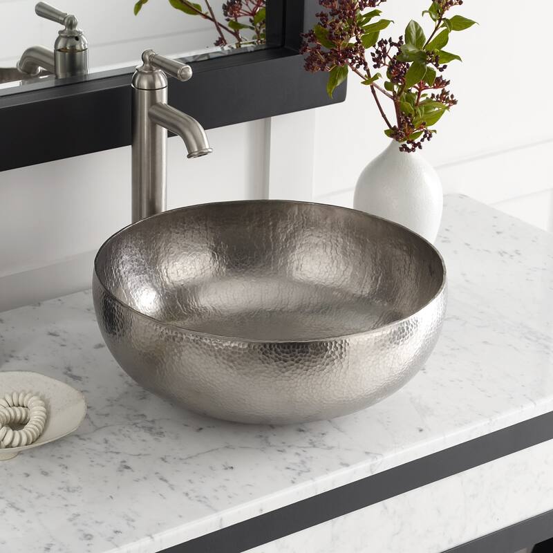 Maestro Brushed Nickel Vessel Round Bathroom Sink - Brushed nickel