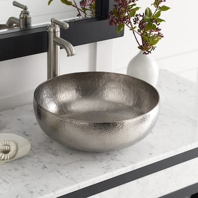 Maestro Brushed Nickel Vessel Round Bathroom Sink