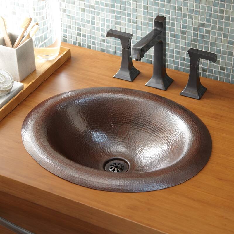 Maestro Lotus Antique Copper Drop-in Bathroom Sink - Antique Copper