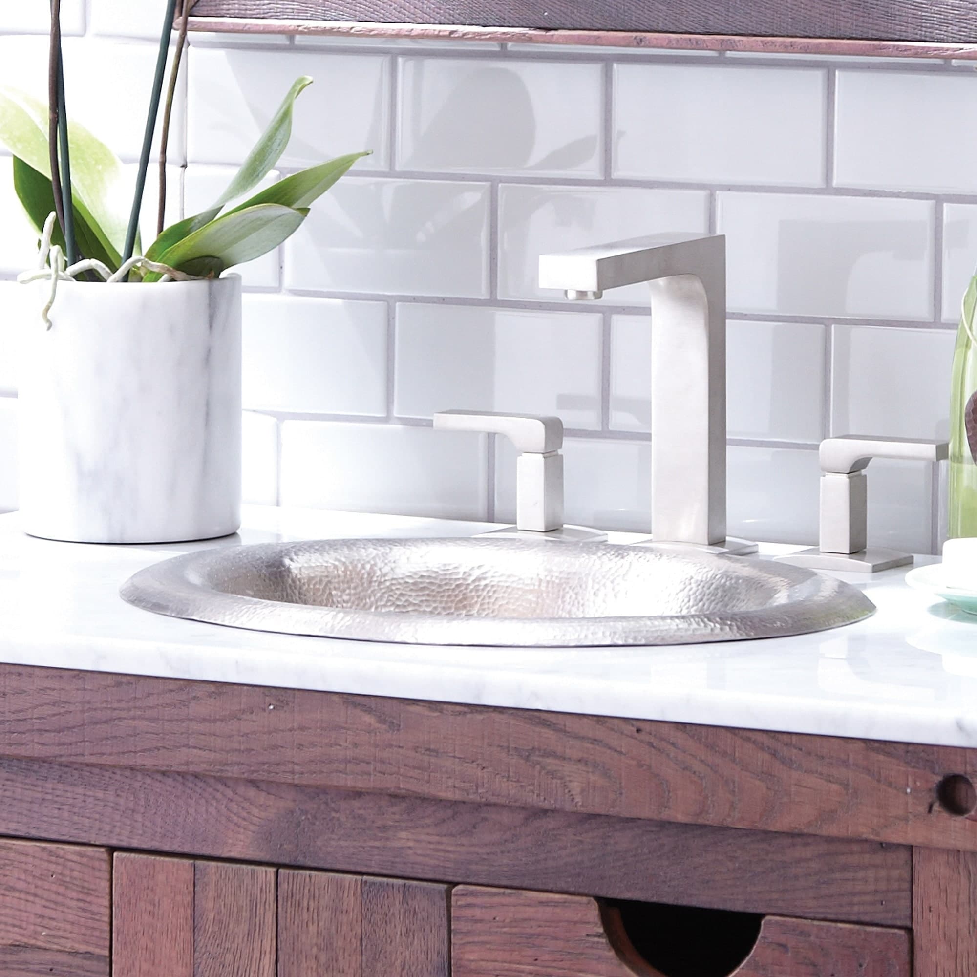 Maestro Lotus Brushed Nickel Drop-in Bathroom Sink - Brushed nickel