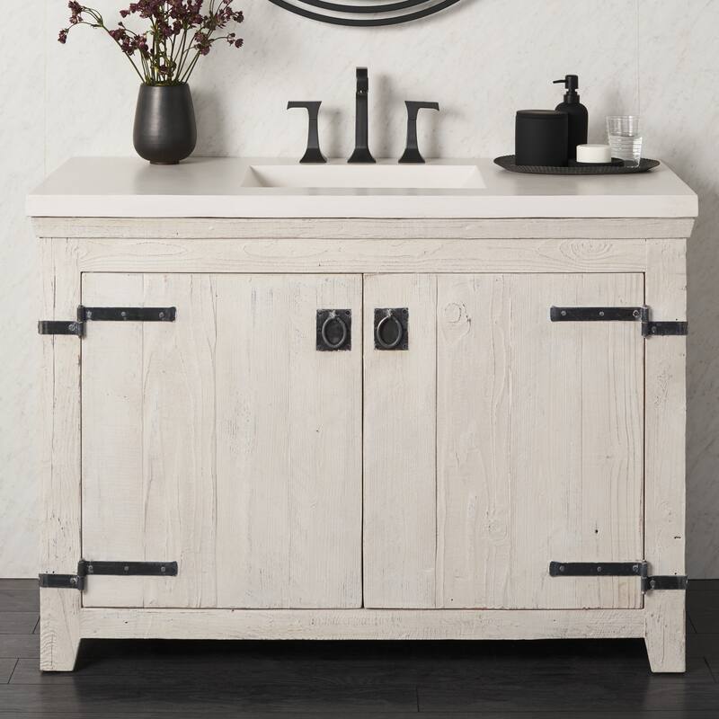 Americana Whitewash 48-inch Reclaimed Wood Bathroom Vanity (Base Only)