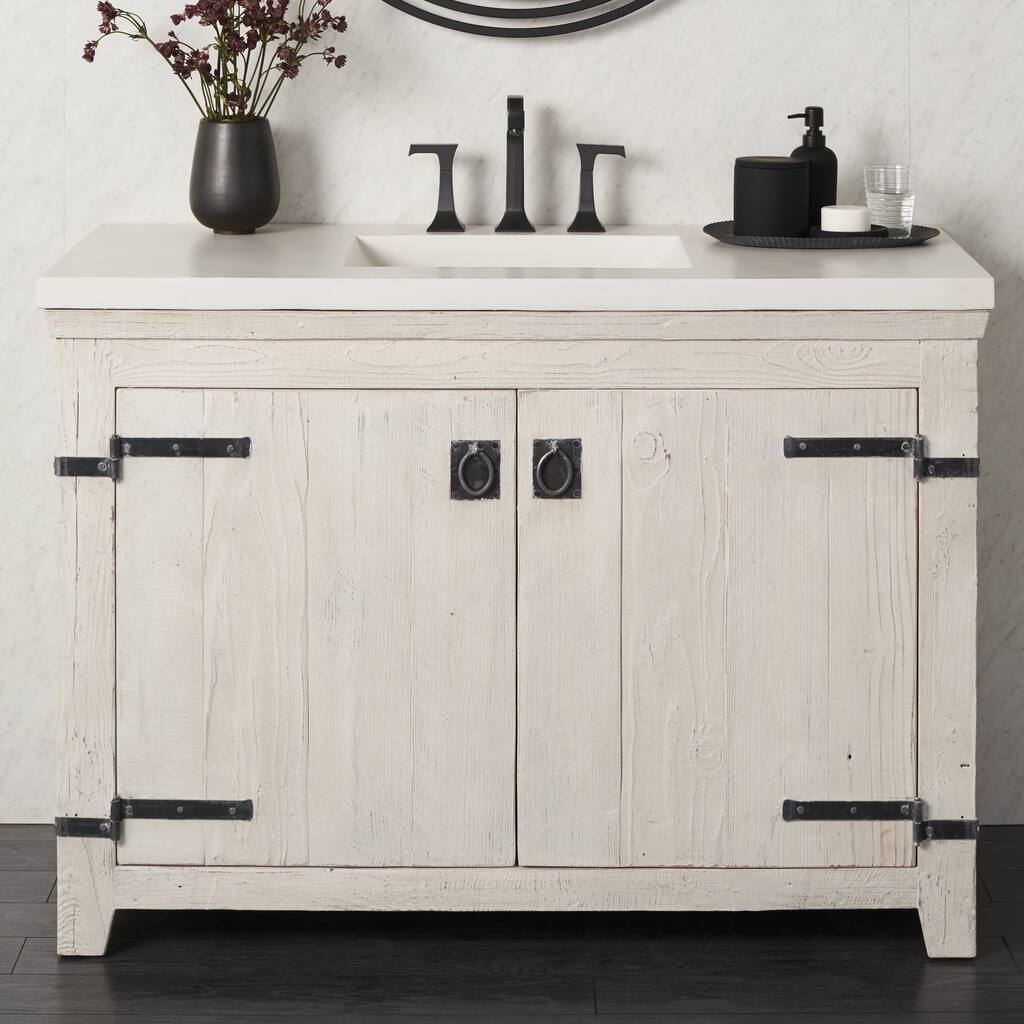 Americana Whitewash 48-inch Reclaimed Wood Bathroom Vanity (Base Only)