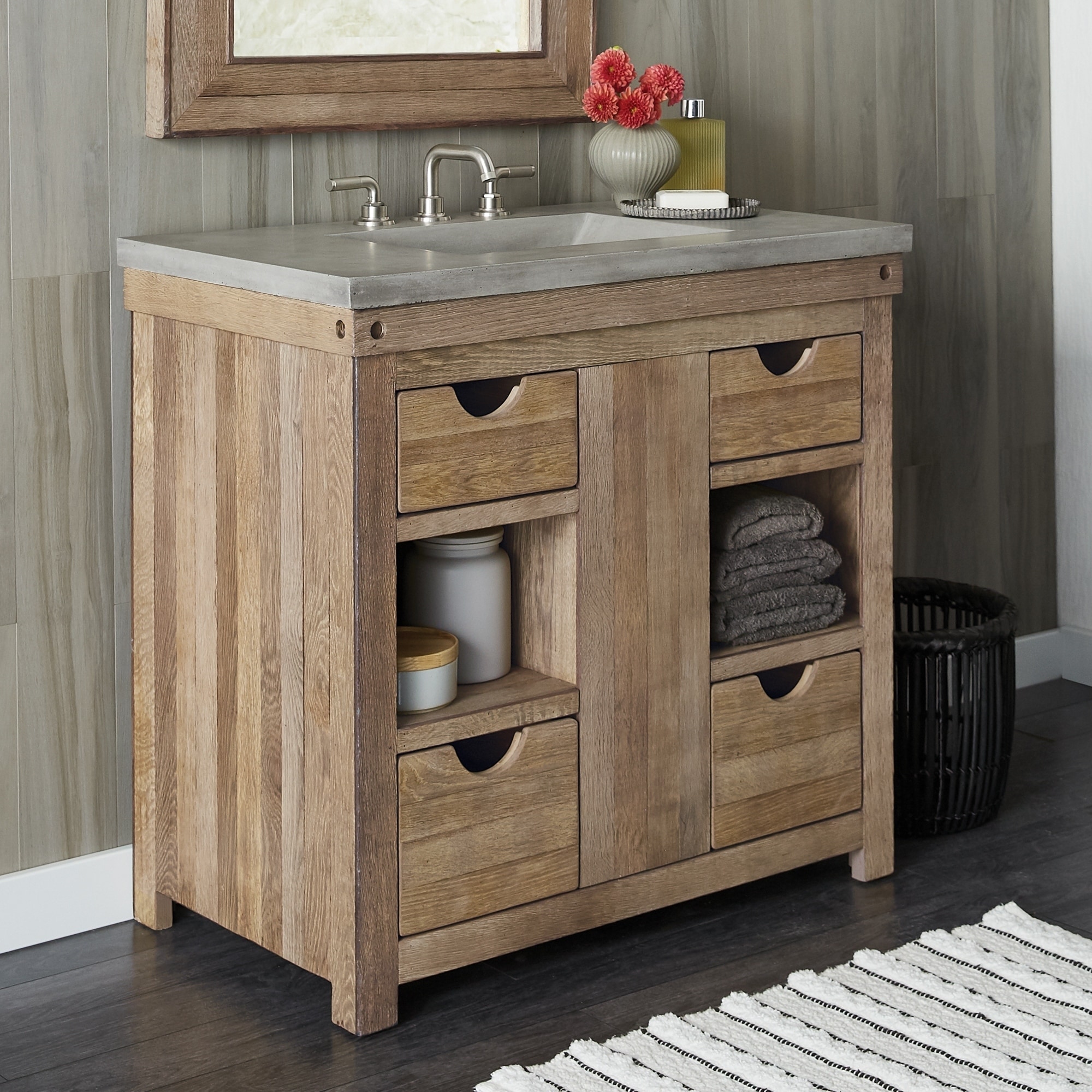 Chardonnay Weathered Oak Bathroom Vanity Base Only Overstock 18235445