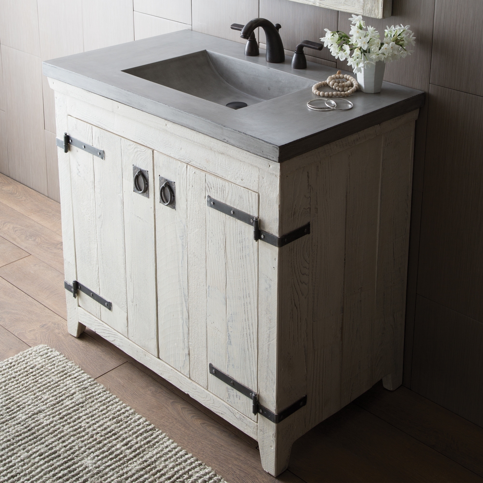 Americana Whitewash 36 Inch Reclaimed Wood Bathroom Vanity