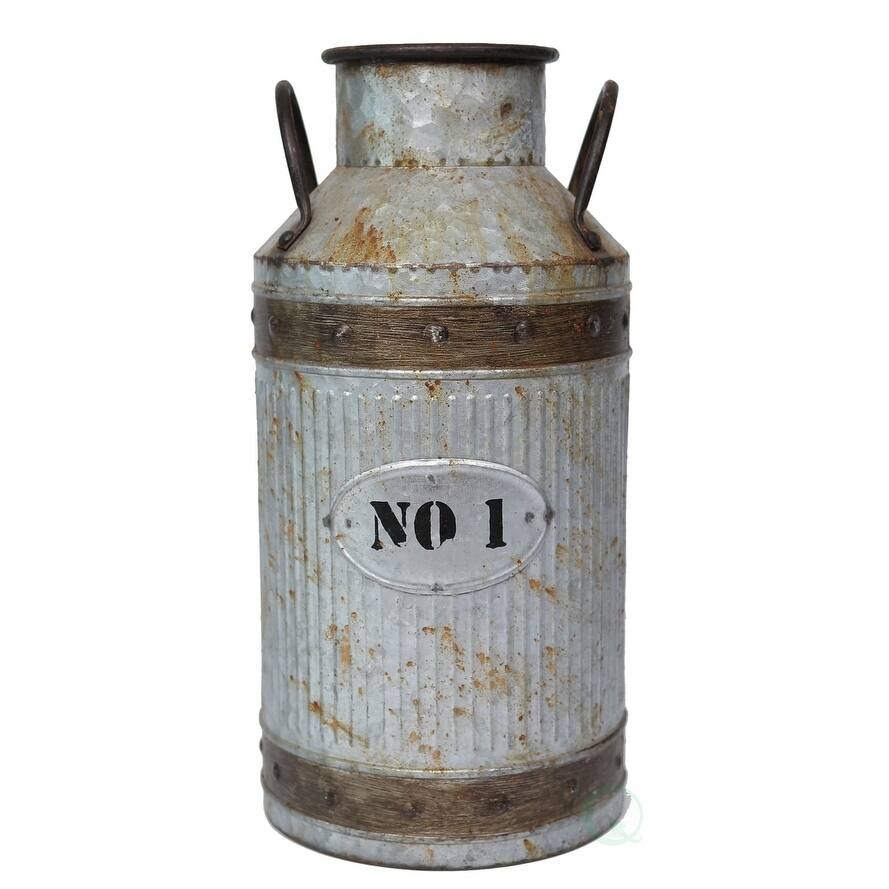 Galvanized Metal Rustic Milk Can, Large