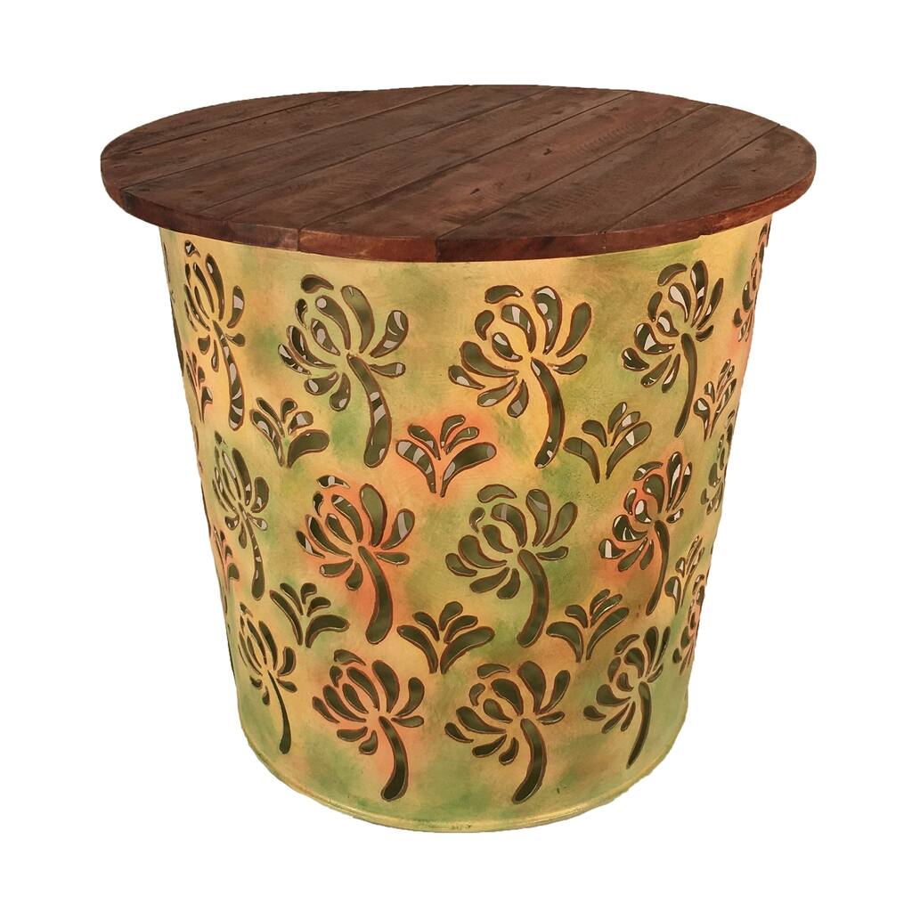 Outdoor Indoor Metal Drum Table Green Palm