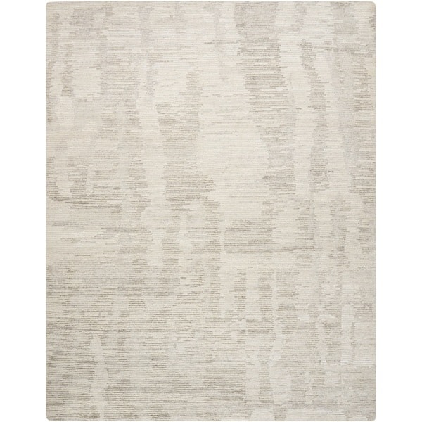Nourison Ellora Contemporary Modern Abstract Linear Wool Area Rug - 7' 9" x 9' 9" - Ivory/Grey - Rectangle