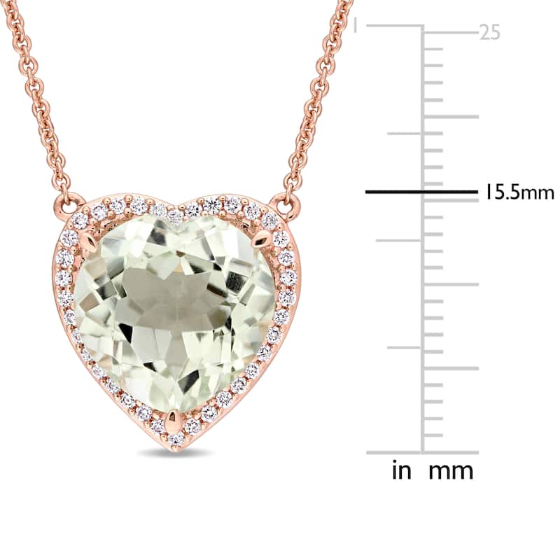 Miadora Signature Collection 14k Rose Gold Green Amethyst and 1/5ct TDW Diamond Heart Halo Station Necklace