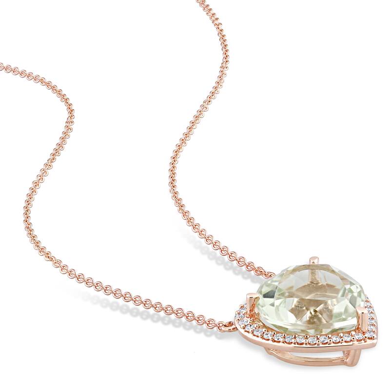 Miadora Signature Collection 14k Rose Gold Green Amethyst and 1/5ct TDW Diamond Heart Halo Station Necklace