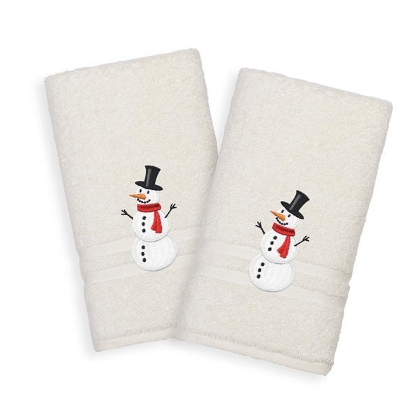 Authentic Hotel and Spa Christmas Bells Embroidered White Turkish Cotton Hand Towels (Set of 2)
