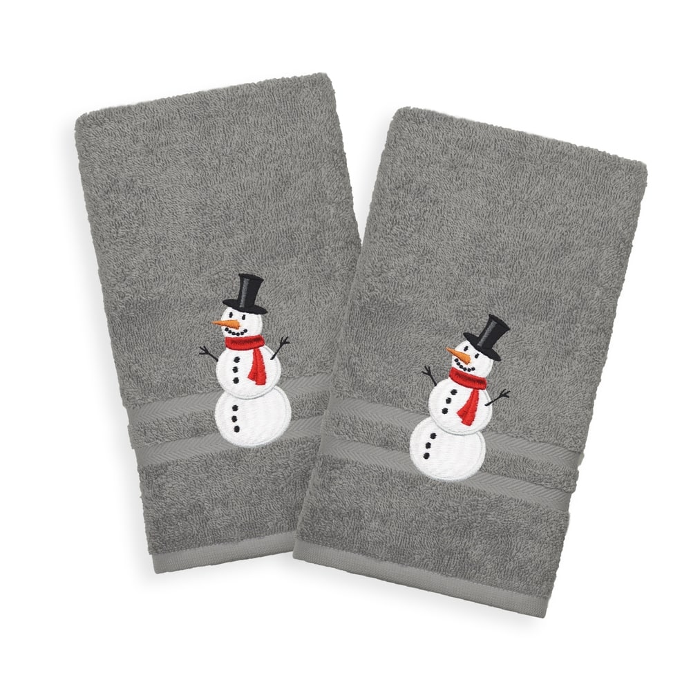 Snowman Embroidered Turkish Cotton Hand Towels (Set of 2)