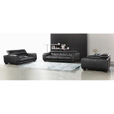 Irvine Tufted Italian Black Leather 3-piece Living Room Set