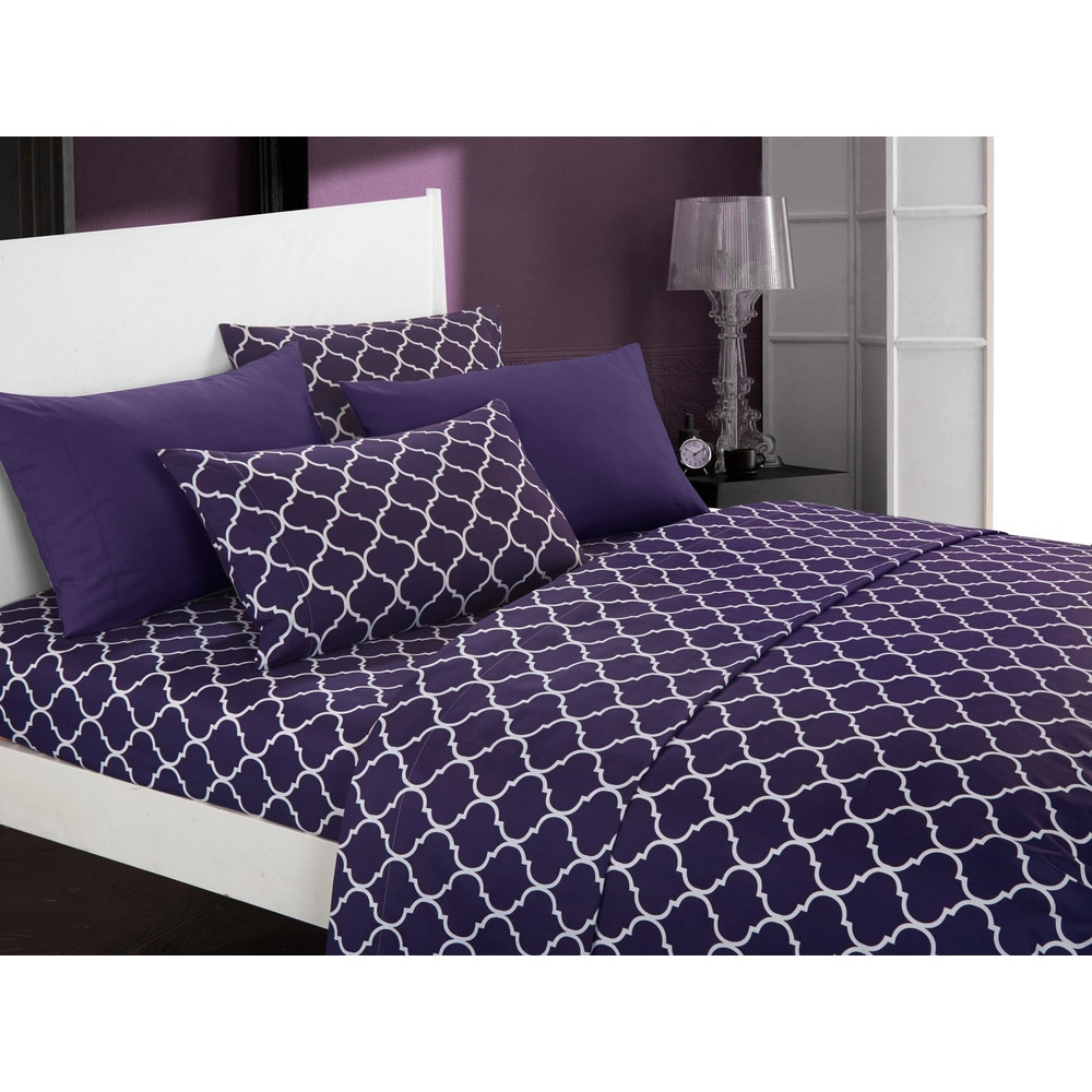 Queen Chic Home SS5249 Illusion 6 Piece Solid Super Soft Brushed Microfiber Sheet Set with 2 Bonus Pillow Cases Navy