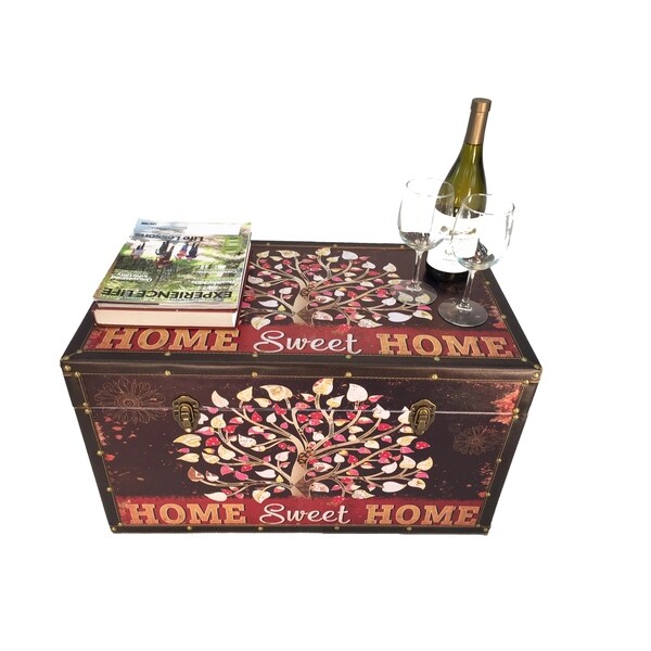 Sweet Home Medium Wood Storage Trunk Wooden Treasure Chest