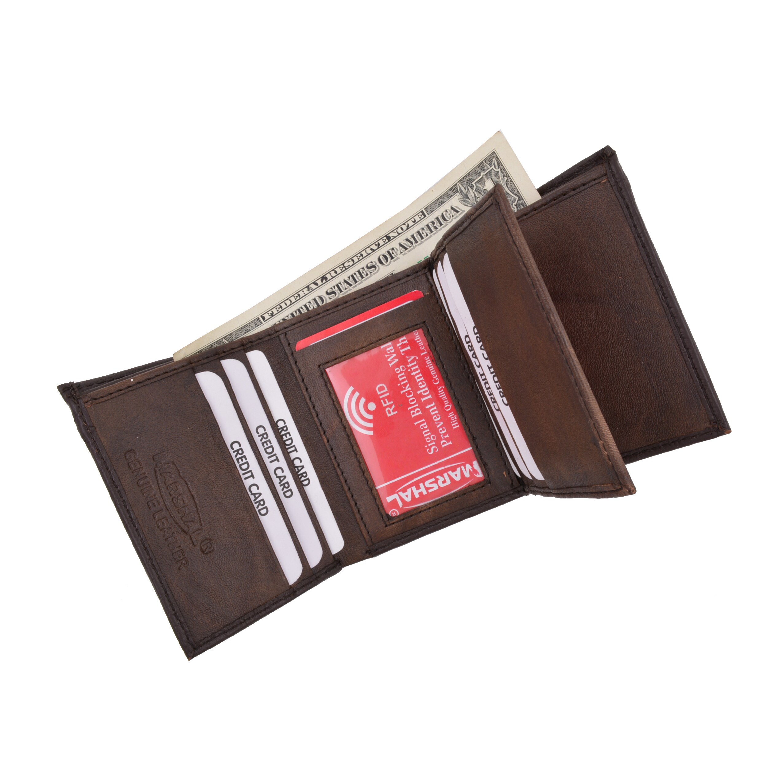 Mens Black Leather Bifold Hipster Wallet European Card Center Flap RFID Blocking