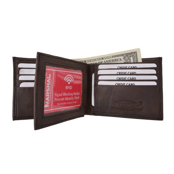 Mens Black Leather Bifold Hipster Wallet European Card Center Flap RFID Blocking