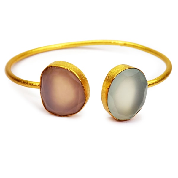 Sitara Handmade Gold Overlay Rose & Blue Chalcedony Bangle (India). Opens flyout.