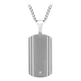 SHR & Simmons Stainless Steel World Map Diamond Accent Dog Tag Pendant Necklace