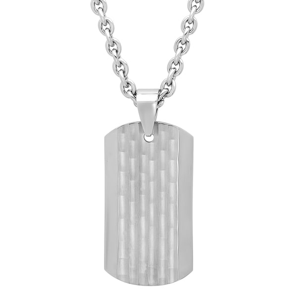 Shop Men's Stainless Steel Hammered Dog Tag Pendant with ...