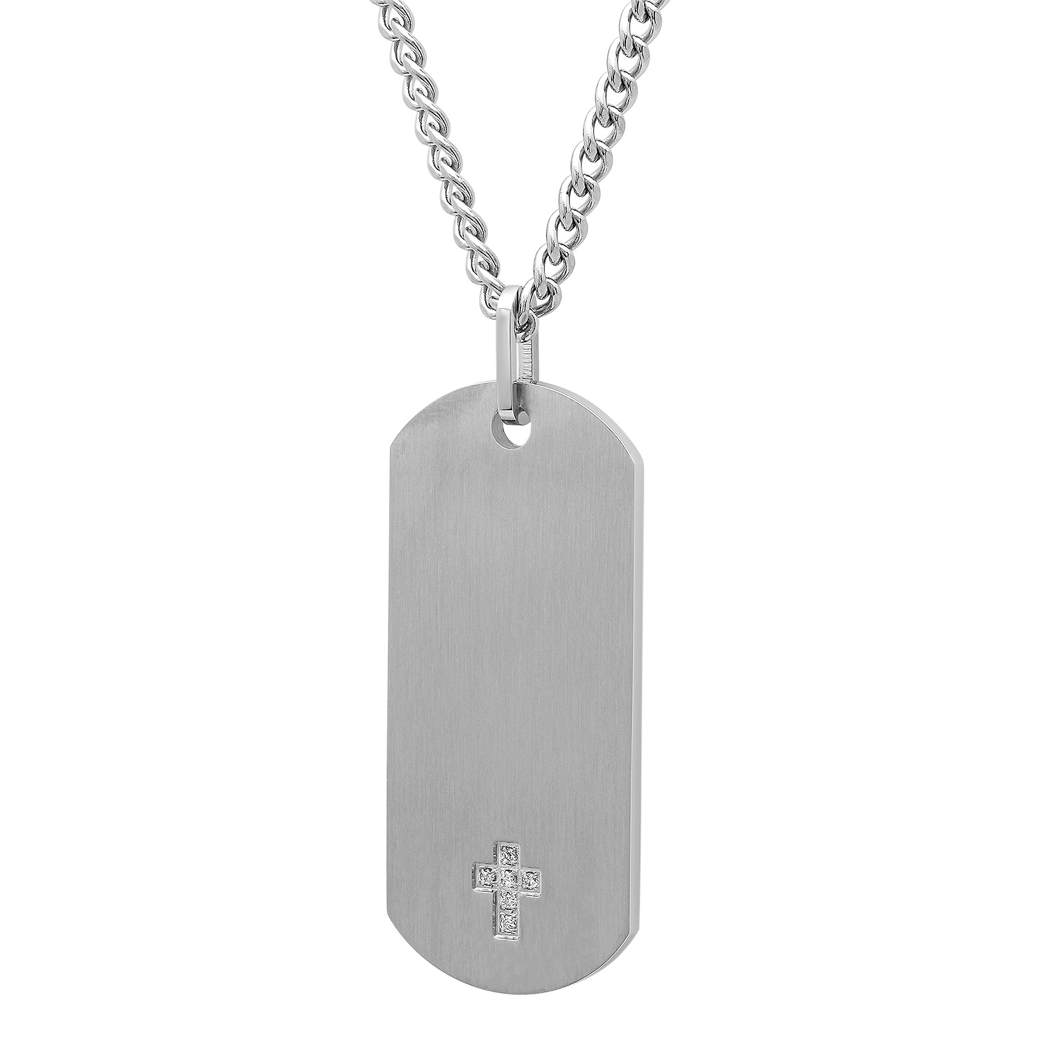 SHR & Simmons Stainless Steel World Map Diamond Accent Dog Tag Pendant Necklace