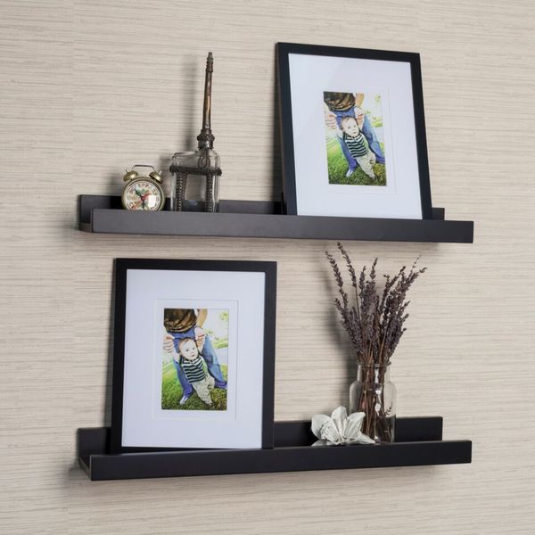 Porch & Den Montclair Vera Black Ledge Shelves with Photo Frames (Set of 2)