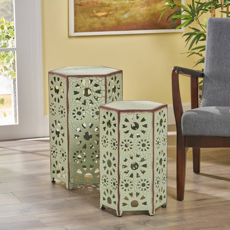 Wanda 12-inch & 14-inch 2-piece Side Table Set by Christopher Knight Home - 18.25"H x 12"W x 12"D/22"H x 14.25"W x 14.25"D - Crackle Green