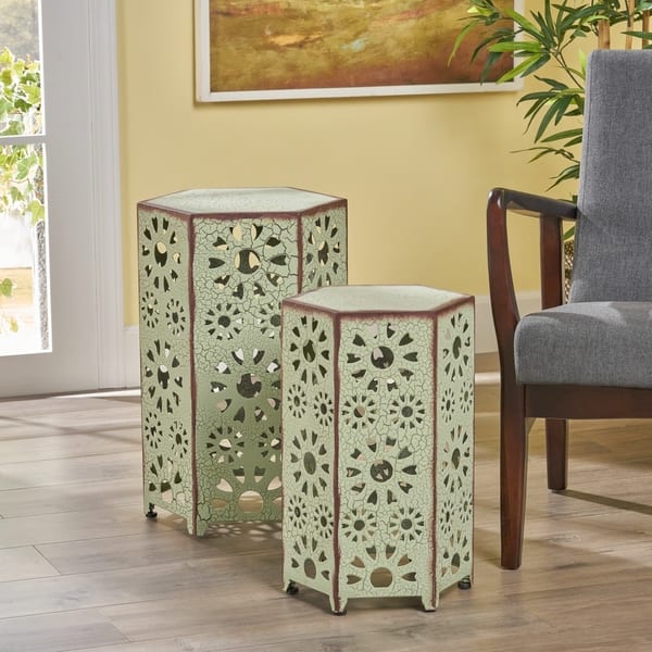 Shop Wanda 12 Inch 14 Inch 2 Piece Side Table Set By Christopher Knight Home 18 25 H X 12 W X 12 D 22 H X 14 25 W X 14 25 D Overstock 18242331