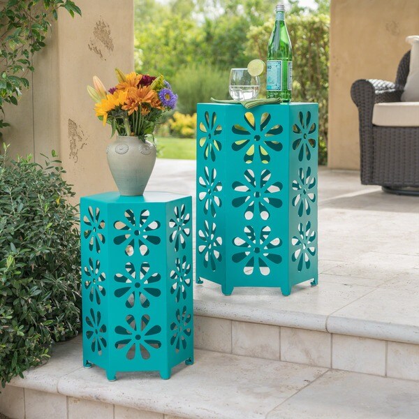 Dandelion Outdoor 12-inch &14-inch 2-piece Floral Side Table Set by Christopher Knight Home