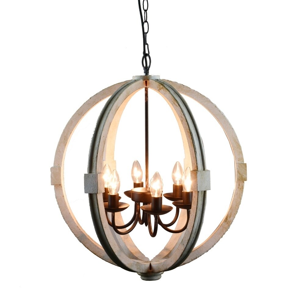 Orb Shape Wooden Chandelier with Iron Holder Base, White and Black (White/Black) - Chandeliers For Bedrooms by Overstock.com
