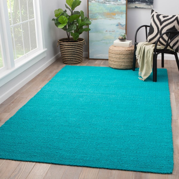 Quito Solid Turquoise Natural Jute Area Rug (10' x 14') - 10' x 14'