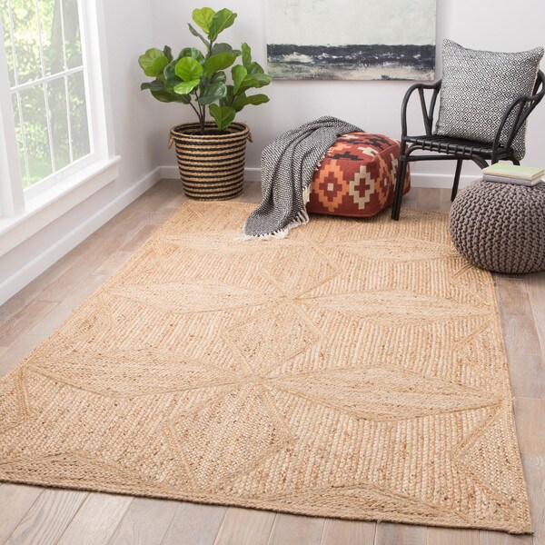 Bancroft Natural Geometric Beige Jute Area Rug (9' x 12') - 8'10" x 11'9"