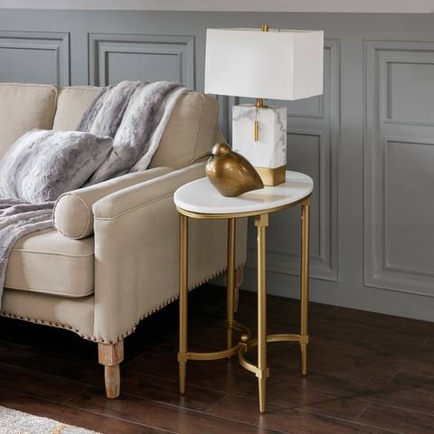 Madison Park Signature Bordeaux Gold-finished Metal Oval End Table With White Marble Tabletop