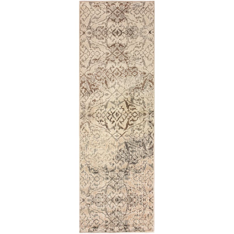 Superior Modern Oriental Damask Polypropylene Indoor Area Rug - 2'6" x 8' - Beige