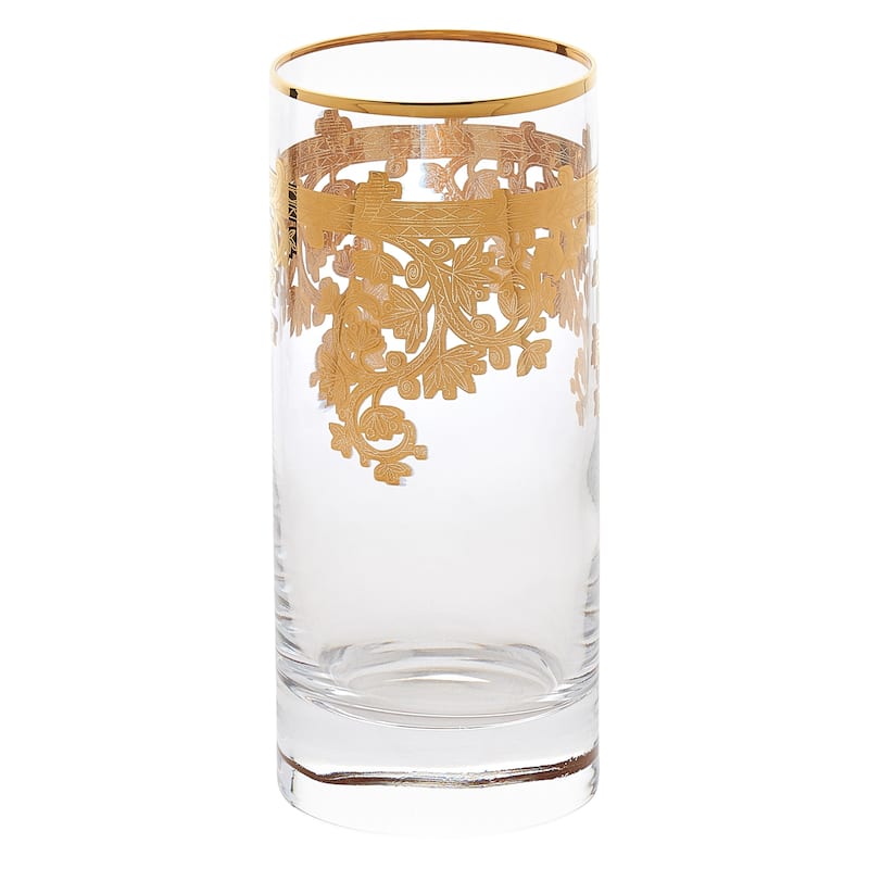 Set of 4 Embellished 24K Gold Crystal High Ball Tumbler-Made In Italy