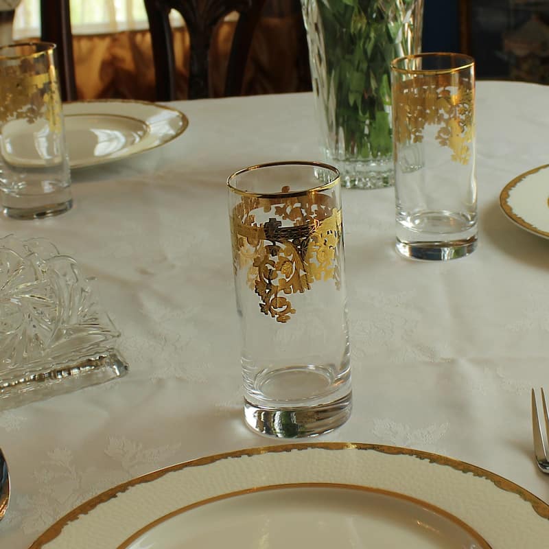 Set of 4 Embellished 24K Gold Crystal High Ball Tumbler-Made In Italy