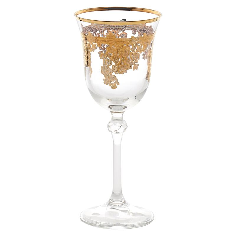 Set of 4 Embellished 24K Gold Crystal White Wine Goblets-Made In Italy