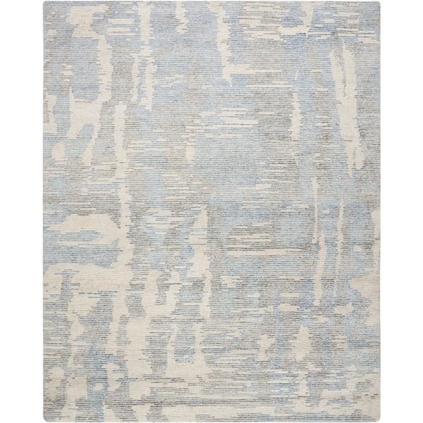 Nourison Ellora Contemporary Modern Abstract Linear Wool Area Rug - 8'6" x 11'6" - Blue/Grey - Rectangle