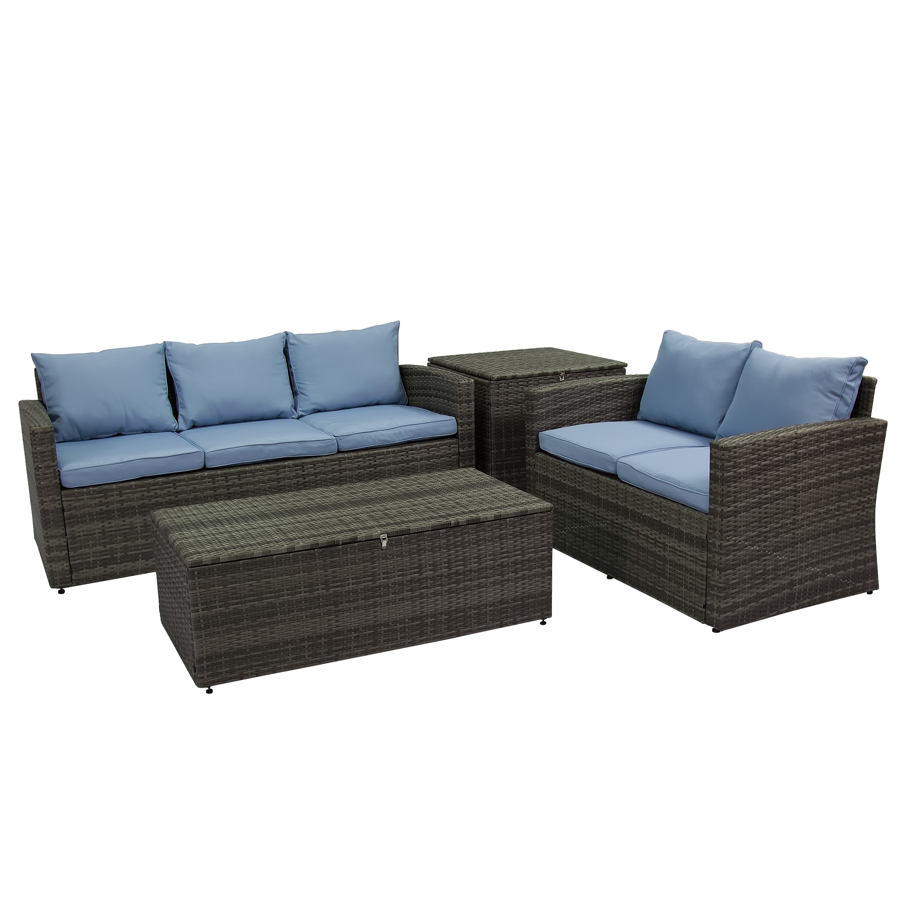 Rio Grey 4 Piece All Weather Wicker Storage Conversation Set Rio Grey 4 Piece All Weather Wicker Storage Conversation Set