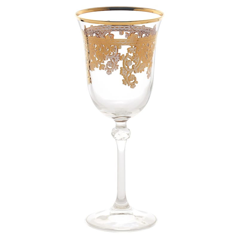 Set of 4 Embellished 24K Gold Crystal Red Wine Goblets-Made In Italy