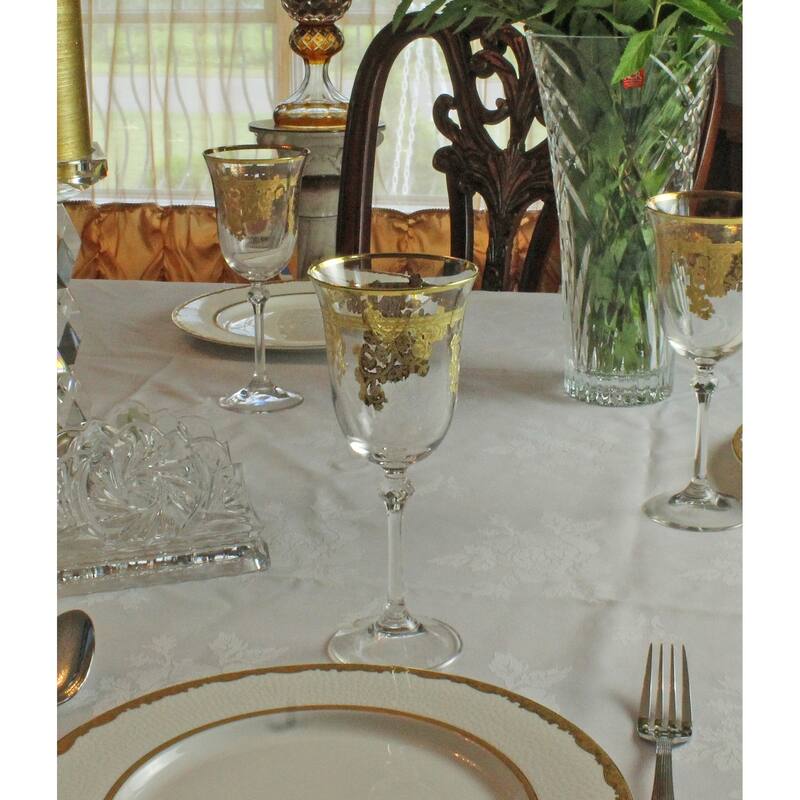 Set of 4 Embellished 24K Gold Crystal Red Wine Goblets-Made In Italy