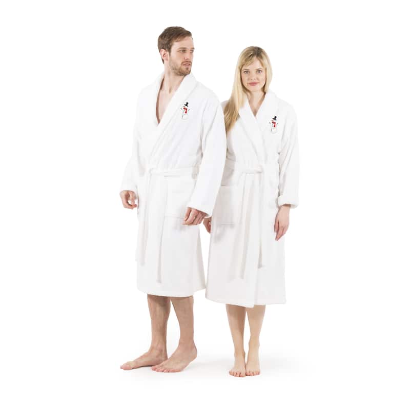Authentic Hotel & Spa Unisex Turkish Cotton Terry Bath Robe with Snowman - S/M