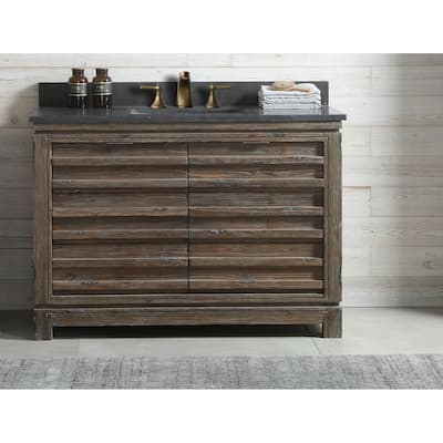 48 in. Bathroom Vanity in Rustic Brown with Black Moon Stone Top