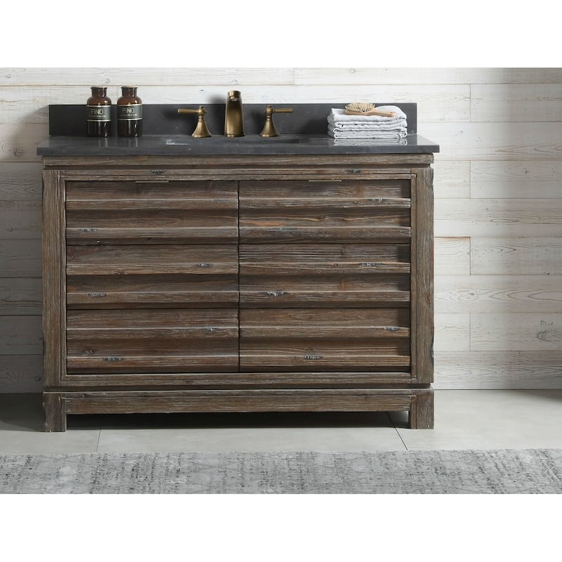 48 in. Bathroom Vanity in Rustic Brown with Black Moon Stone Top