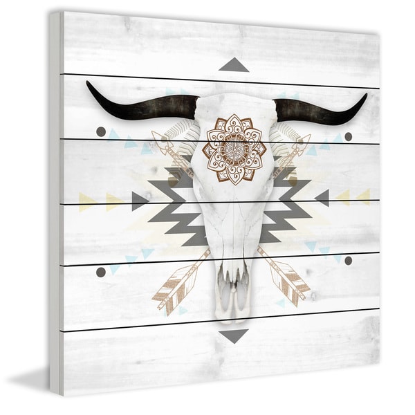 Marmont Hill - Handmade Brave Skull Painting Print on White Wood