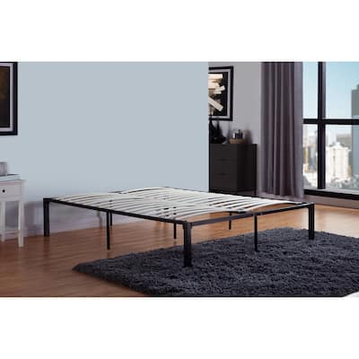 Handy Living Full Size Quick Assembly Wood Slat Black Metal Bed Frame