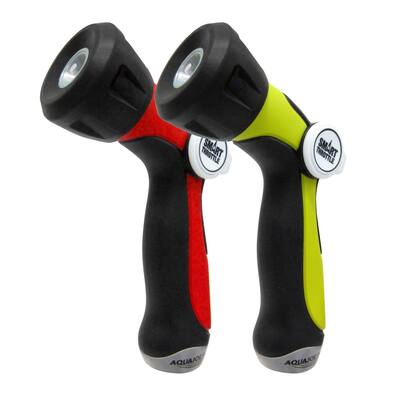 Aqua Joe AJHN100-2-RED One Touch Adjustable Hose Nozzle | Smart Throttle Control | 2-Pack (Red/Green)