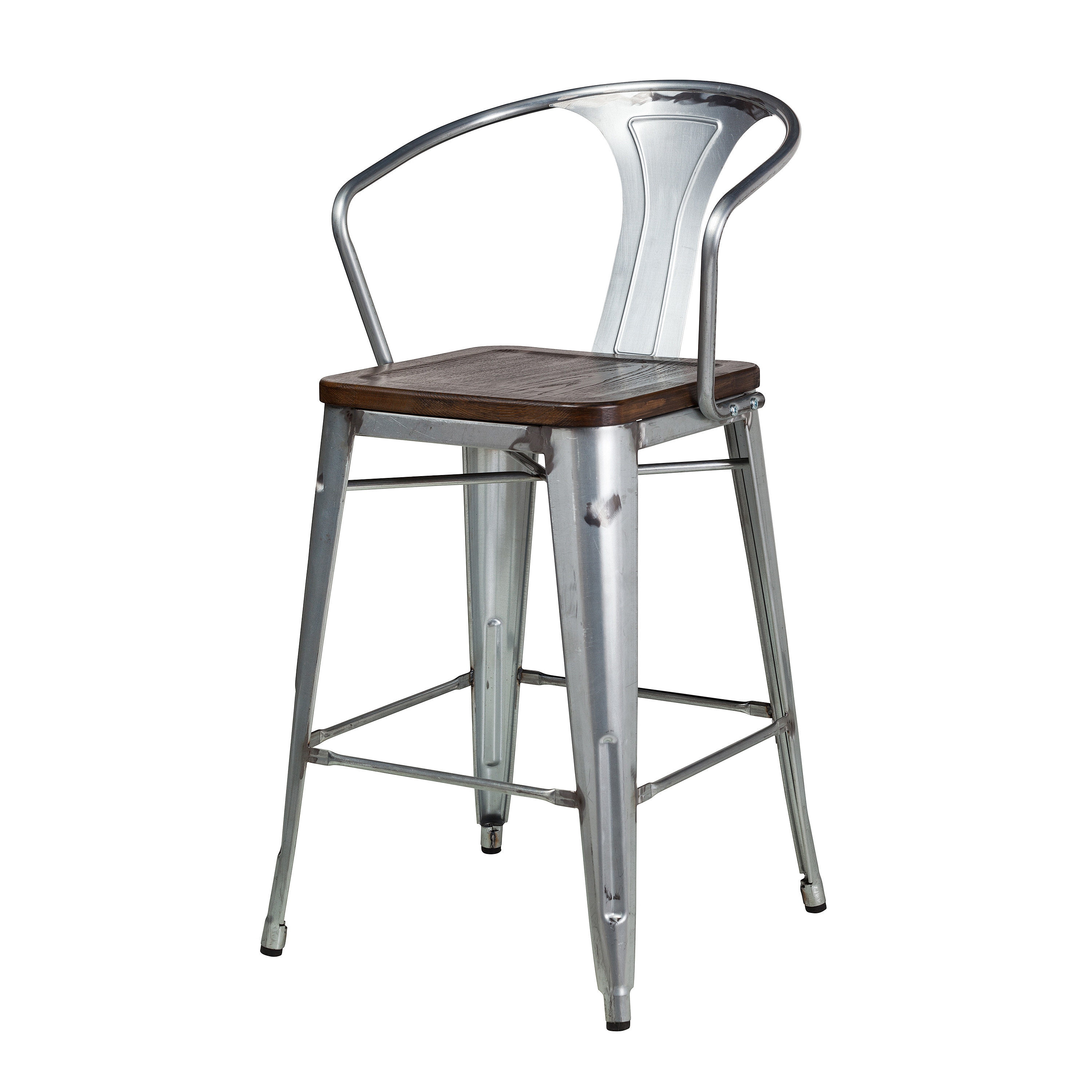 Bastille Galvanized Steel Counter Stool With Walnut Seat Overstock 18259468