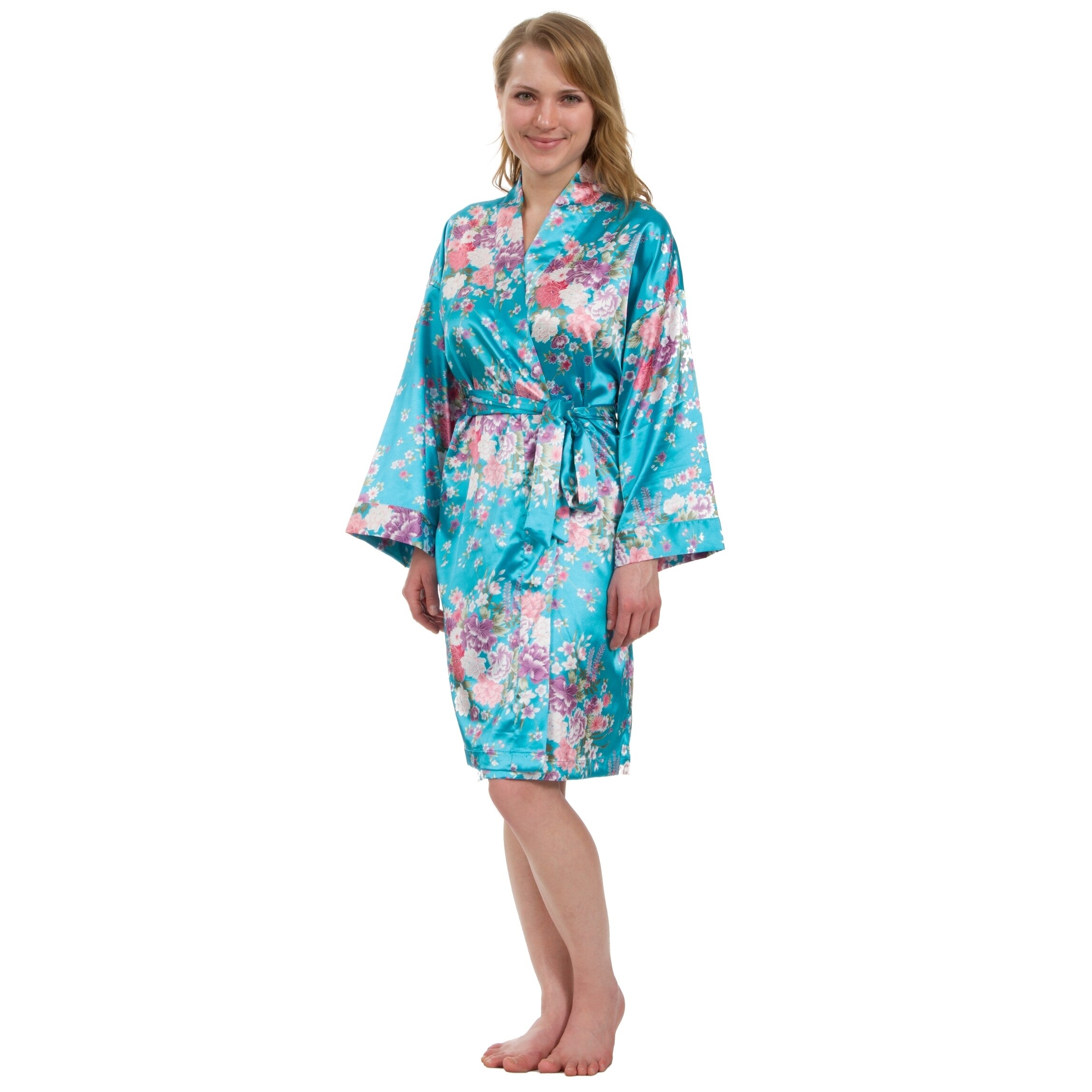 teal satin robe